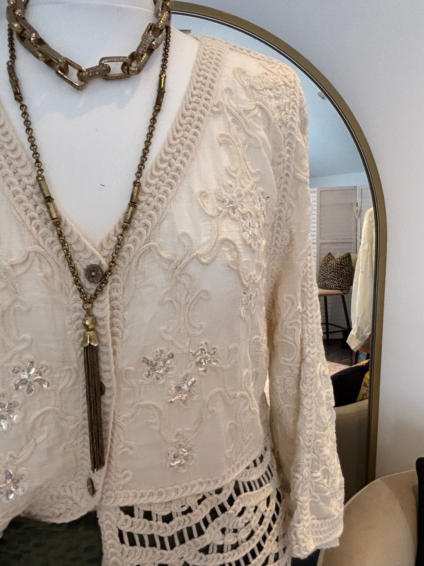 Cream Embroidered & Crochet Blouse