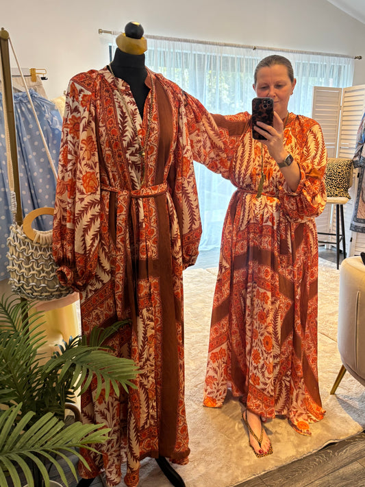 Rust Print Boho Chic Maxi Dress