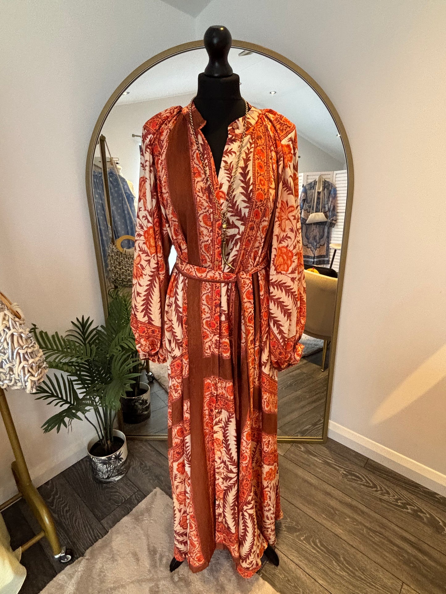 Rust Print Boho Chic Maxi Dress
