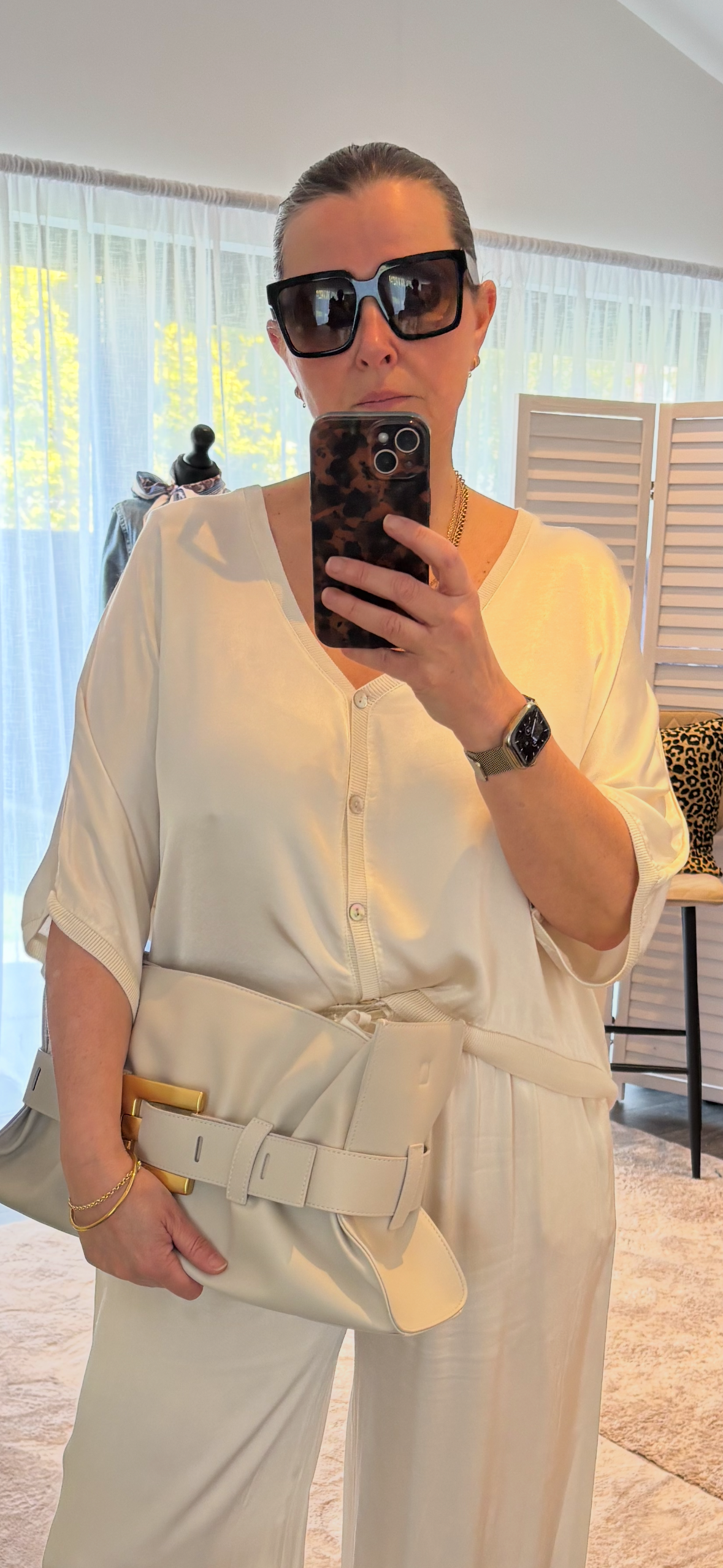Cream Satin Top & Trouser Coord